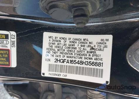 2008 Honda Civic Lx from USA, damaged, VIN 2HGFA16548H356881